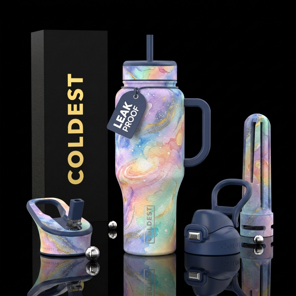 celestial, water color, pastels water bottle design
