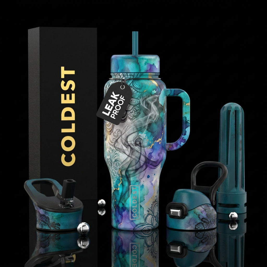 lace, smoke, watercolor water bottle design