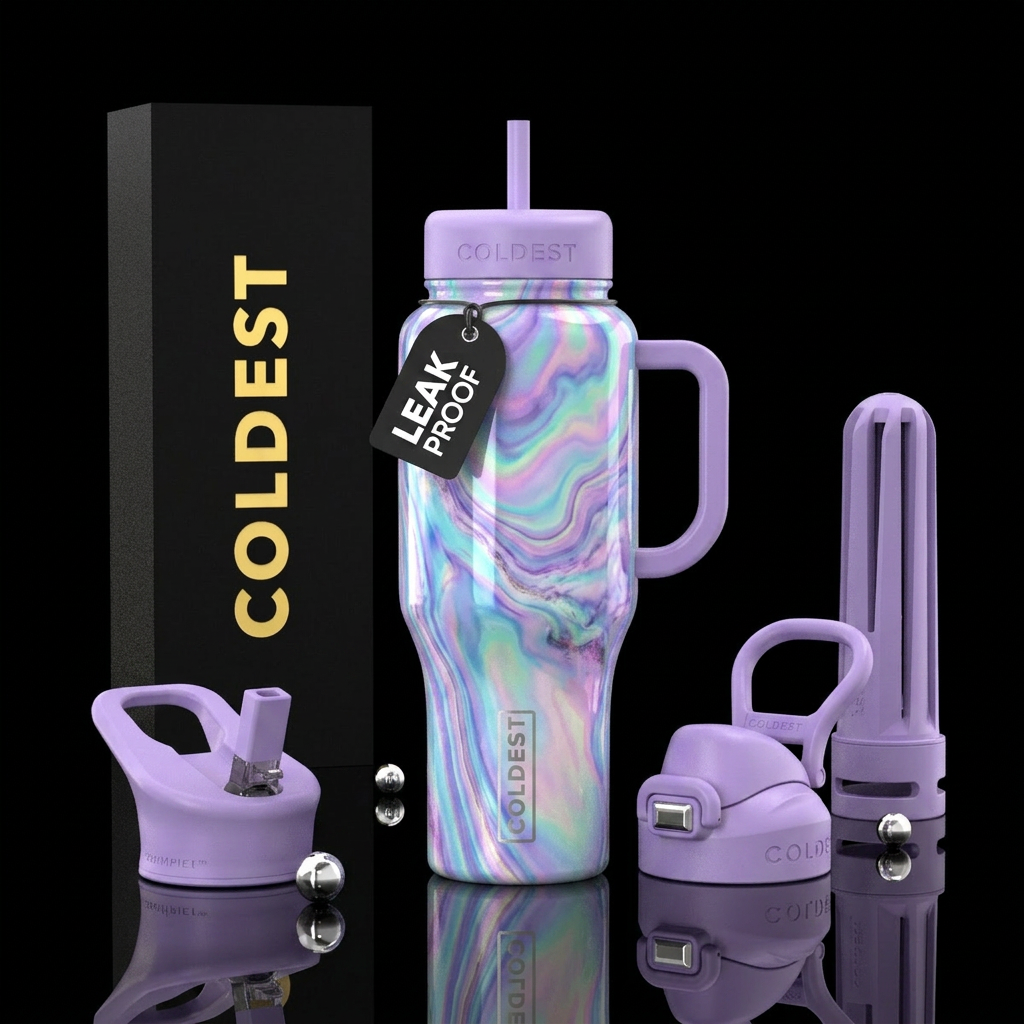 marbled, iridescent, agate, pastels water bottle design