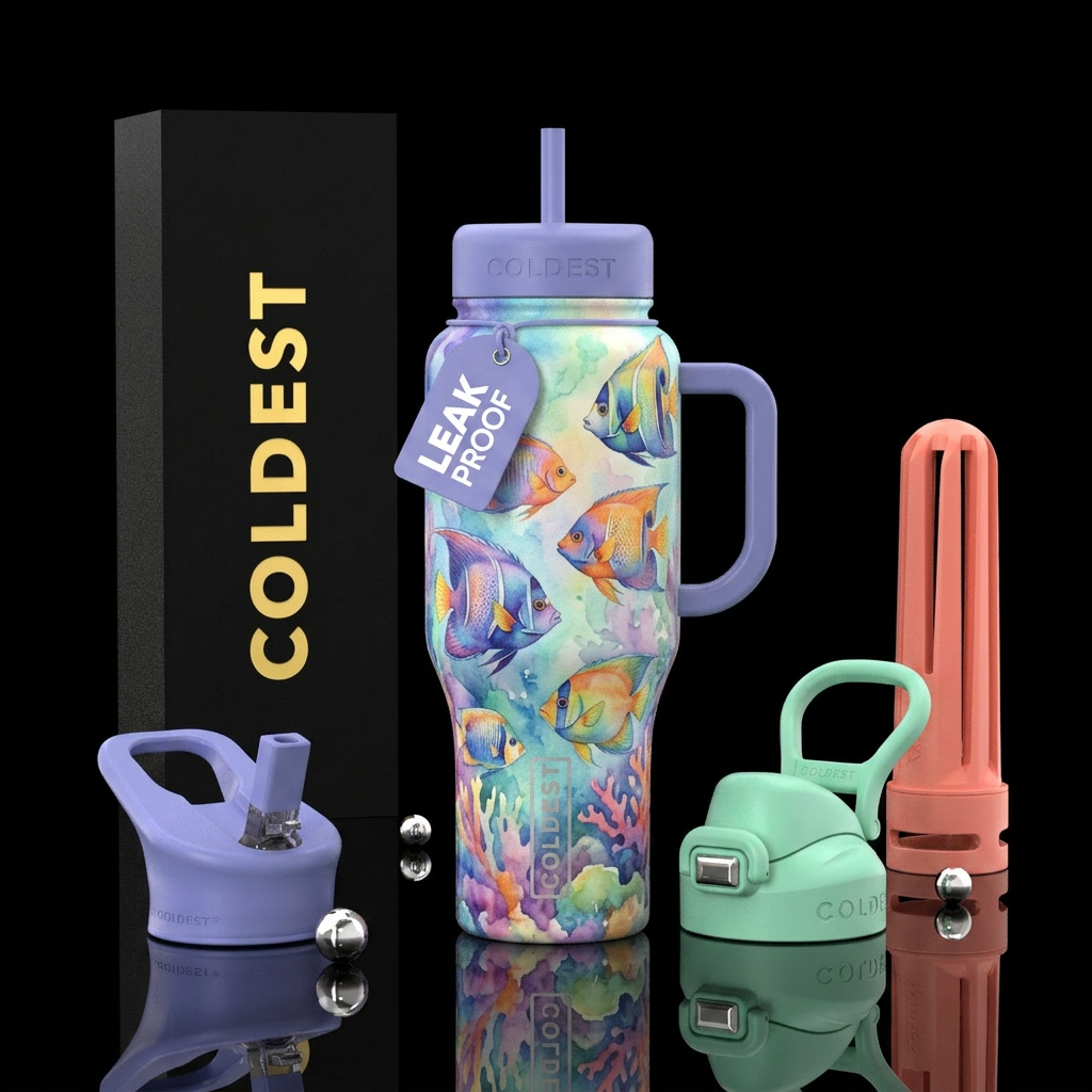 angelfish, watercolor, iridescent, pastel water bottle design