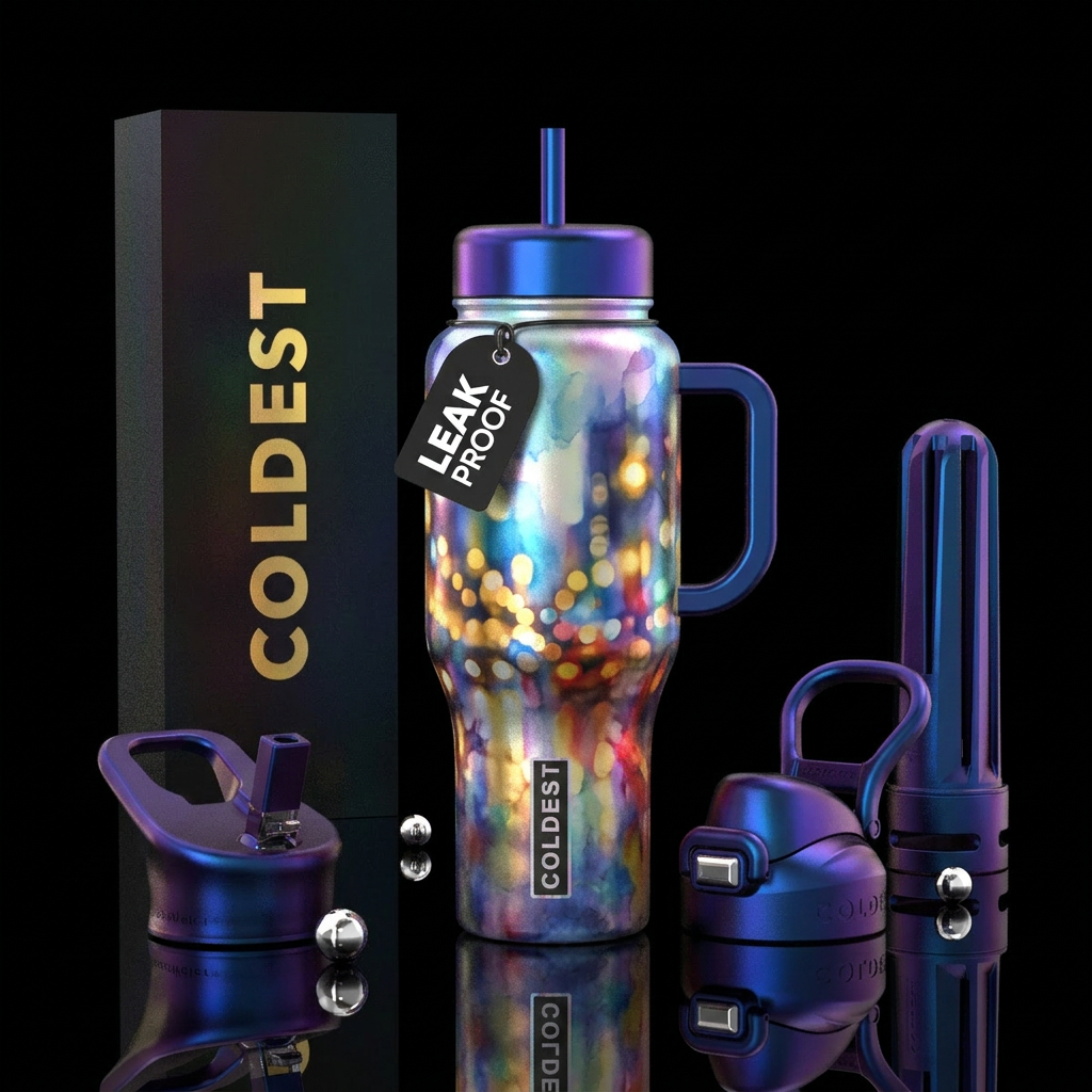 big city lights, iridescent, water color water bottle design