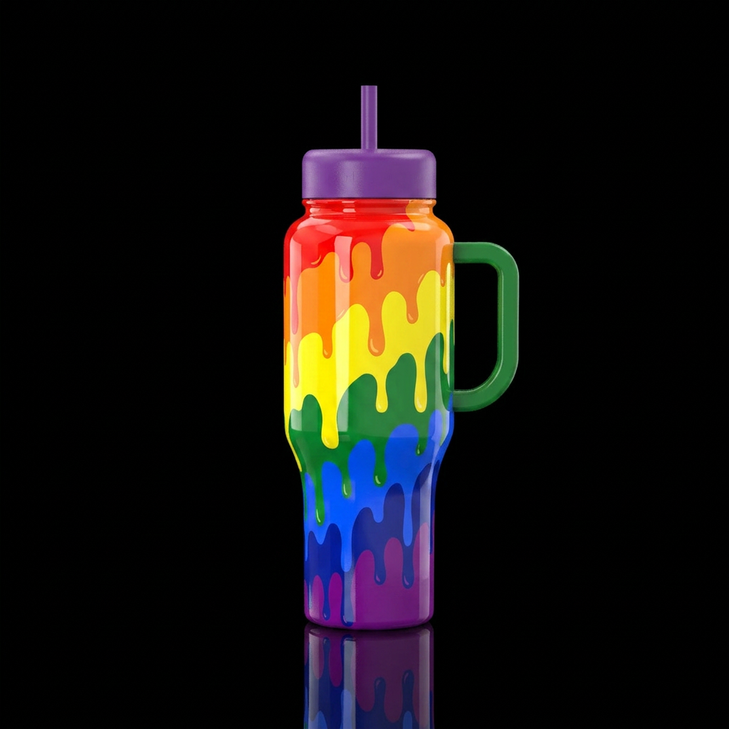 Pride, rainbow colors, dripping water bottle design
