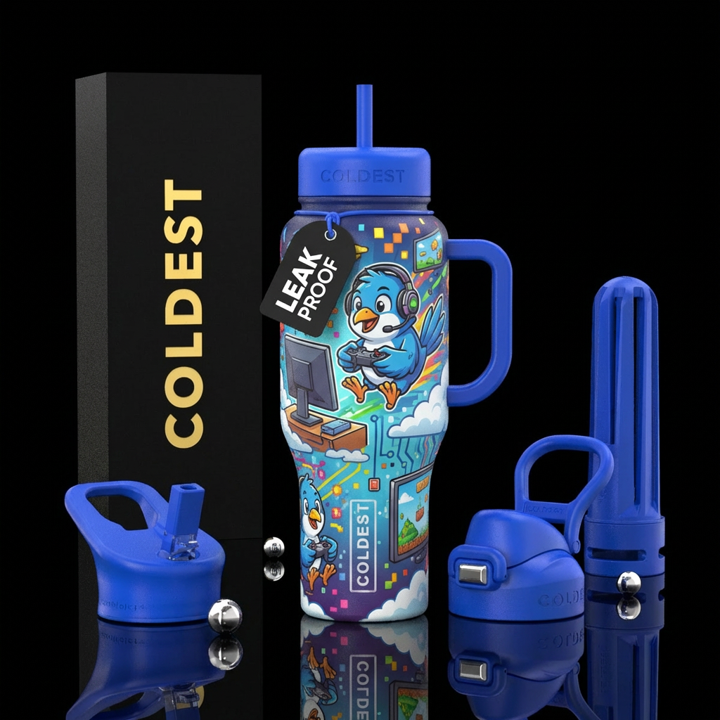 gaming, birds, cartoon water bottle design