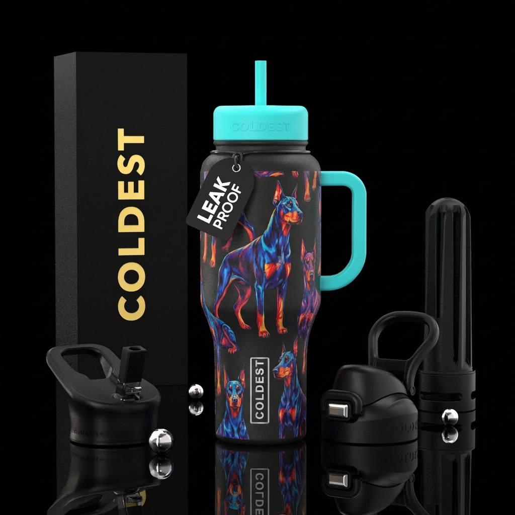 Dobermen dogs water bottle design