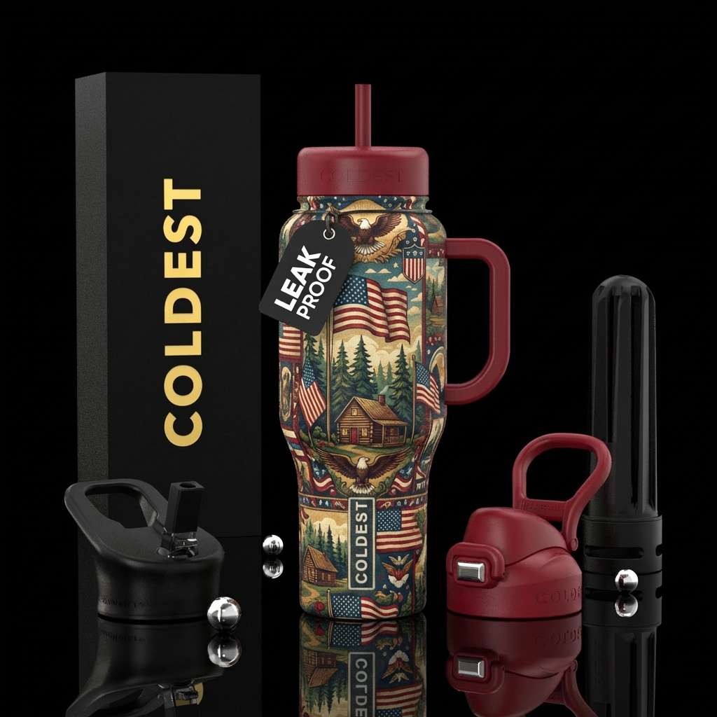 old, trees, america. water bottle design