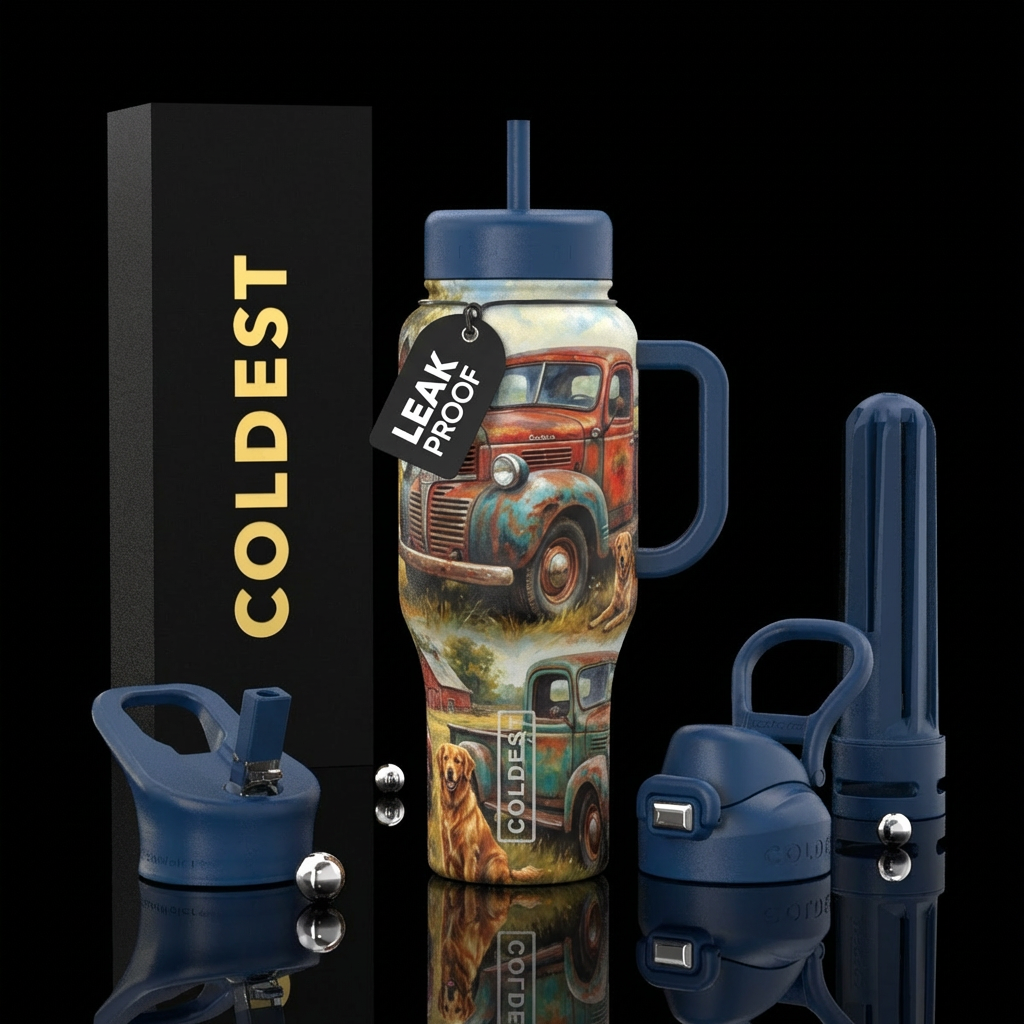 classical, rustic trucks doge ram water bottle design