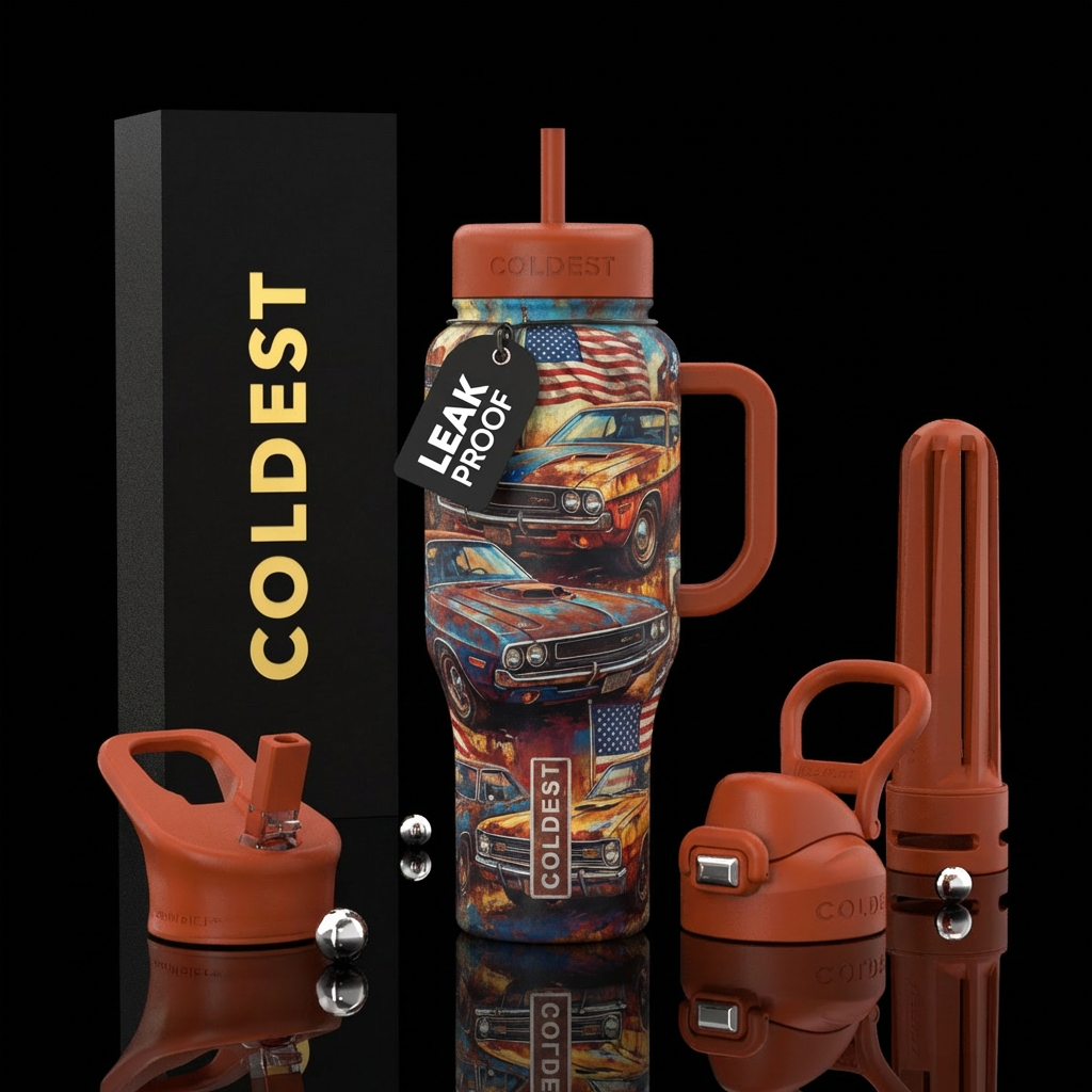 old, rusty cars usa dodge water bottle design