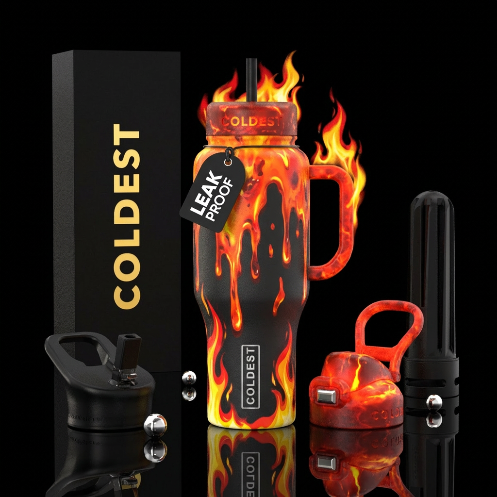 dripping lava and fire water bottle design