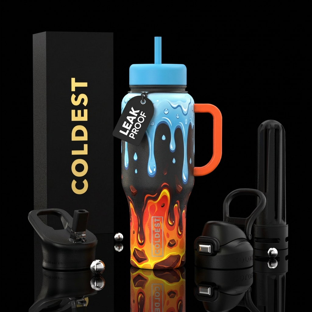 Water and lava dripping water bottle design