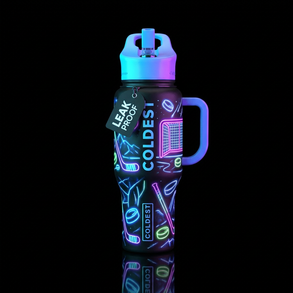 Hockey,cool neon water bottle design