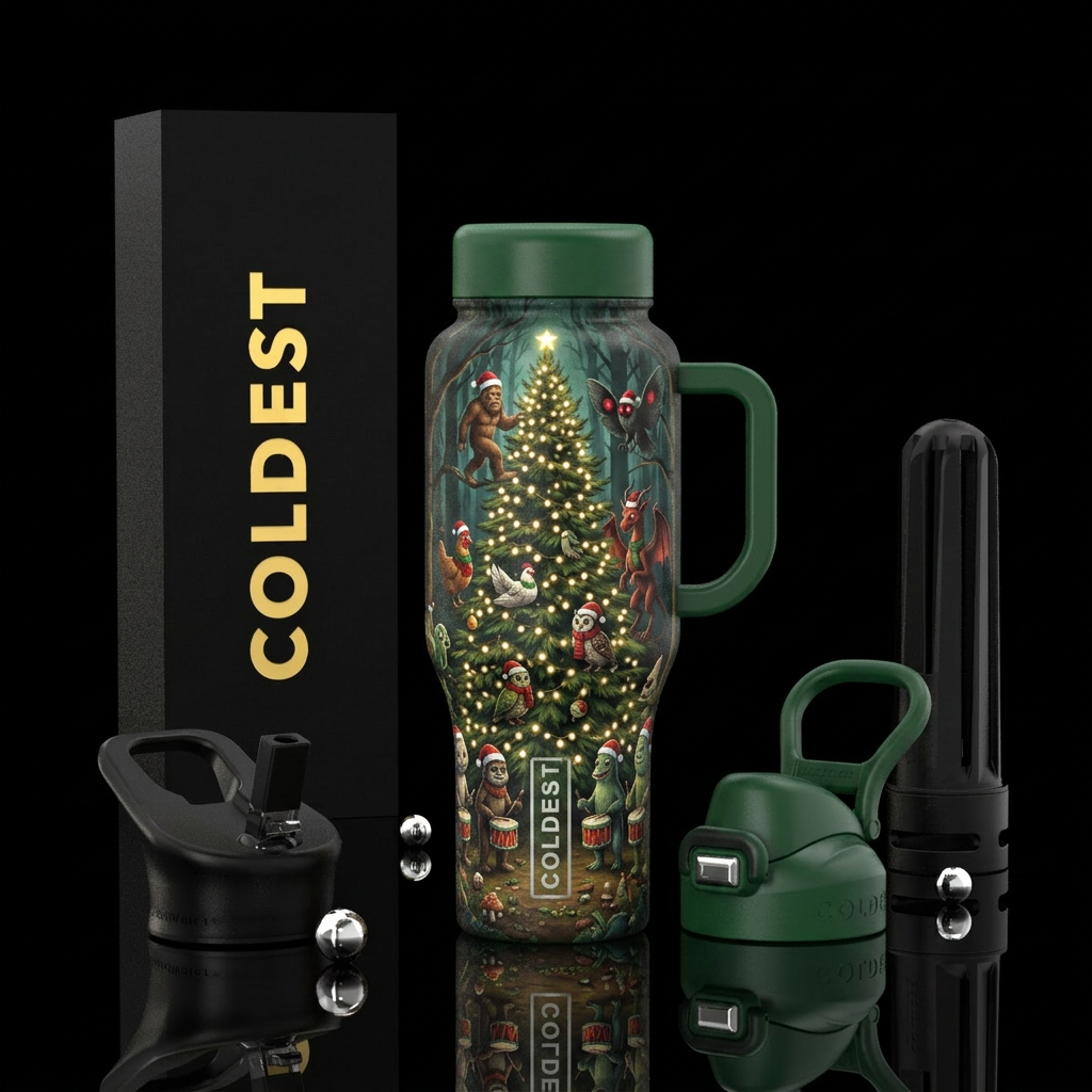 12 days of Christmas in the forest, giant tree wit... water bottle design