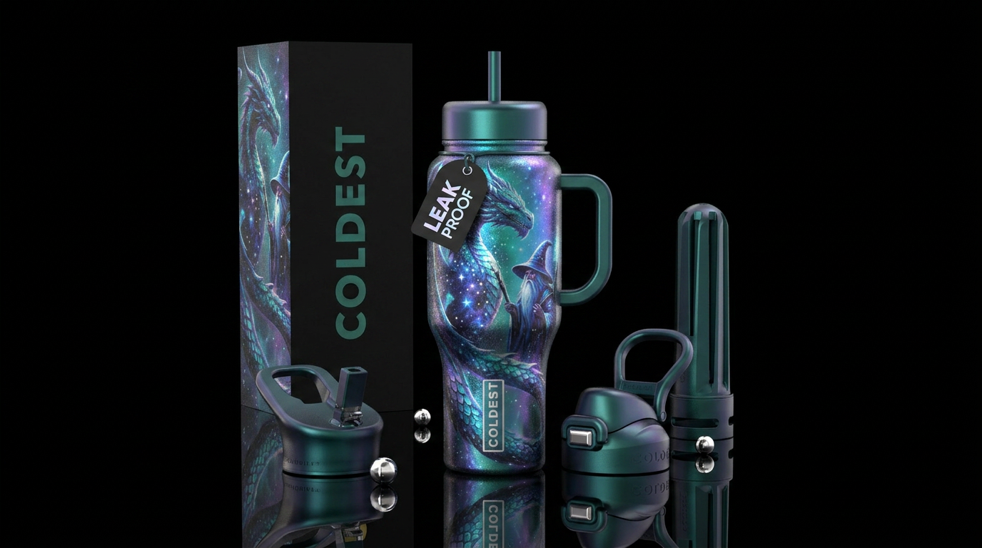ocean, dragon, magic, wizard, arctic, irridescent water bottle design