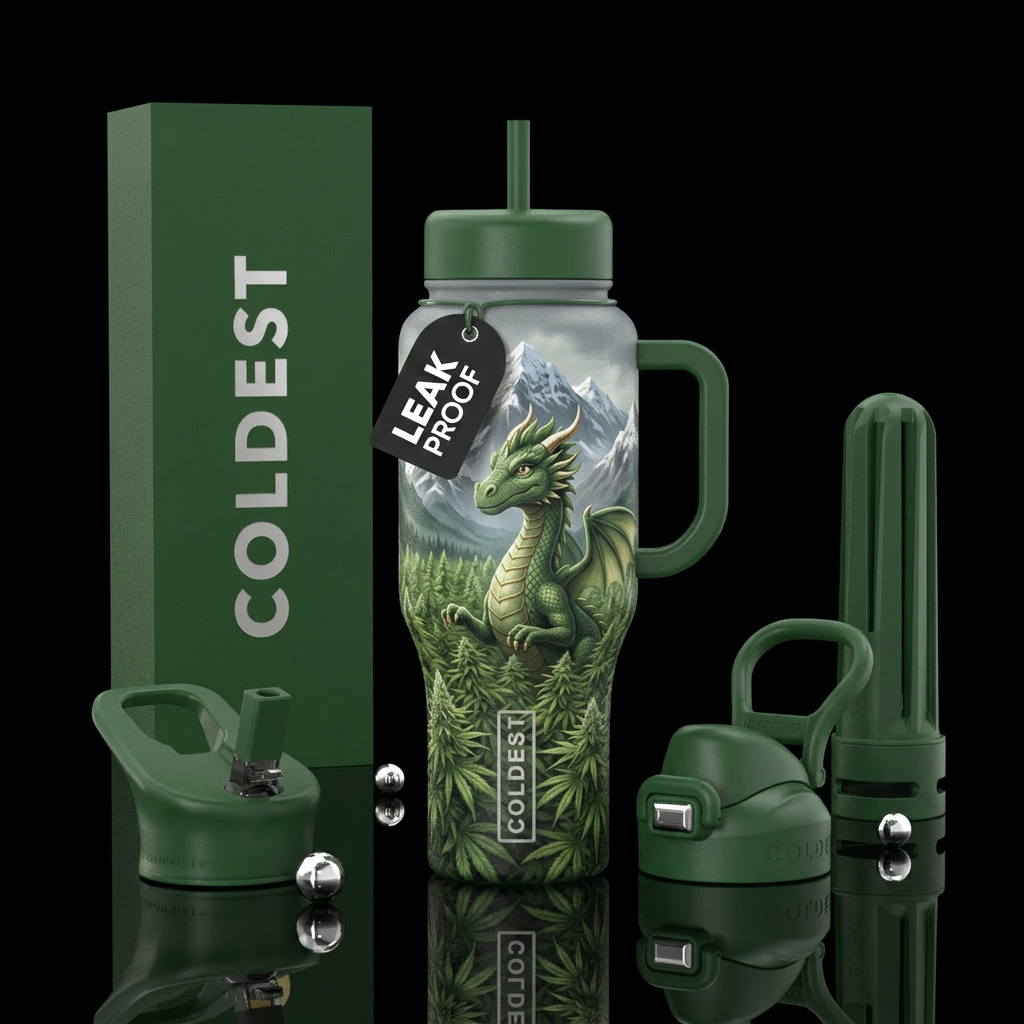 Puff the magic dragon in a field of marijuana plan... water bottle design