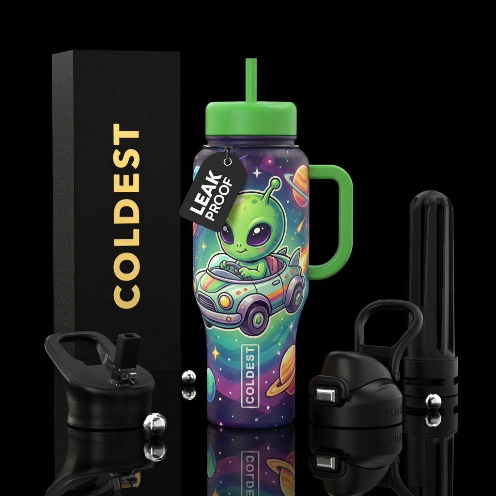 Baby alien in car water bottle design