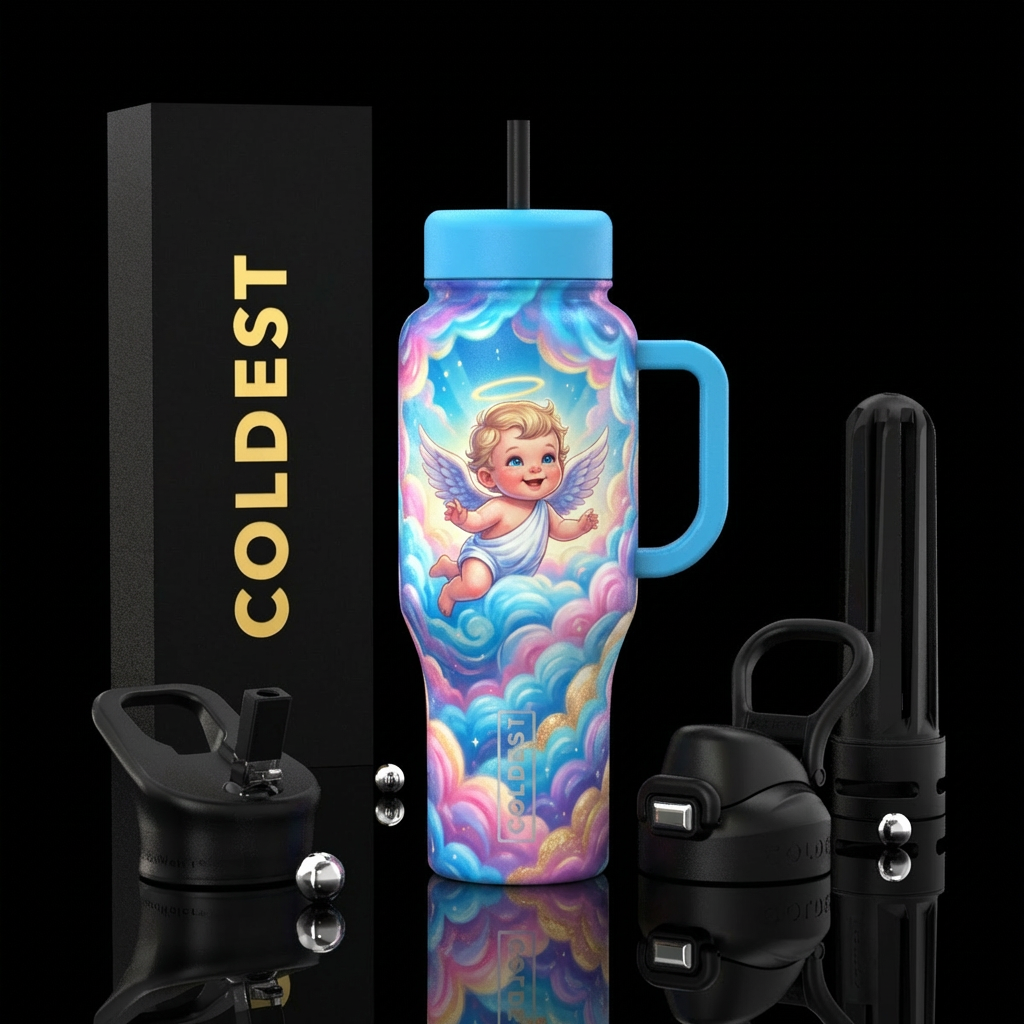 Baby Angel in cotton candy clouds water bottle design