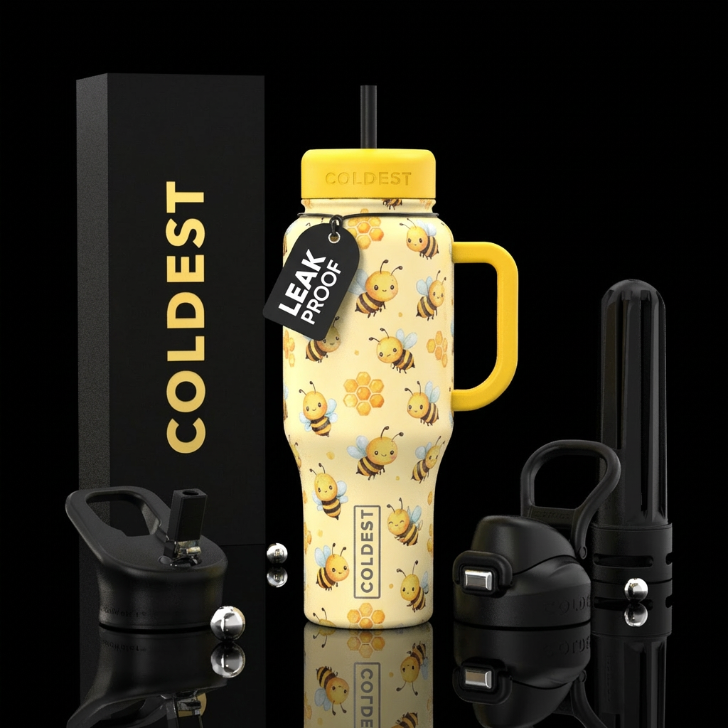 Baby bees Yellow handle and lid water bottle design