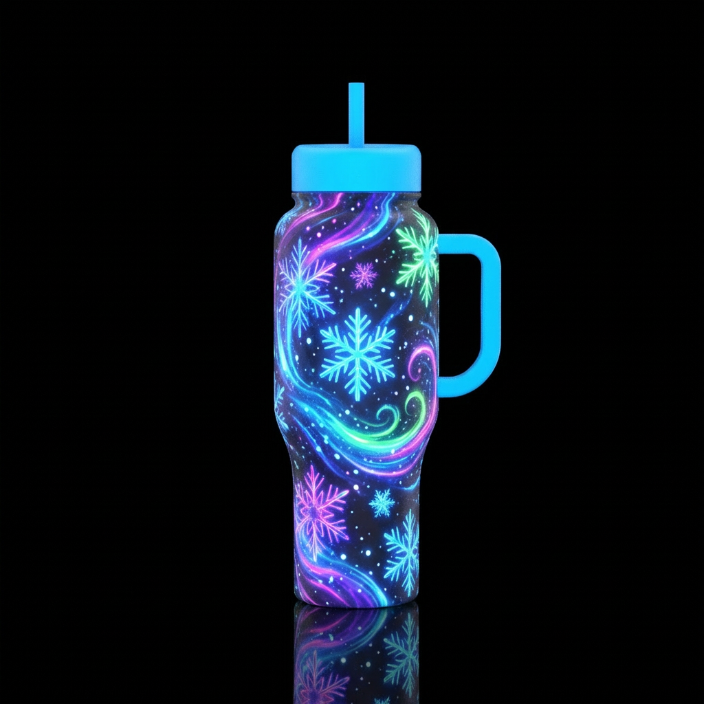 Neon snow storm water bottle design