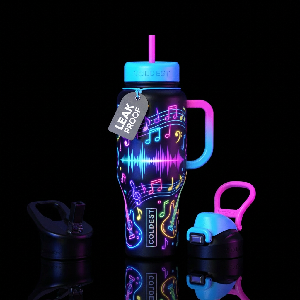 Neon music water bottle design