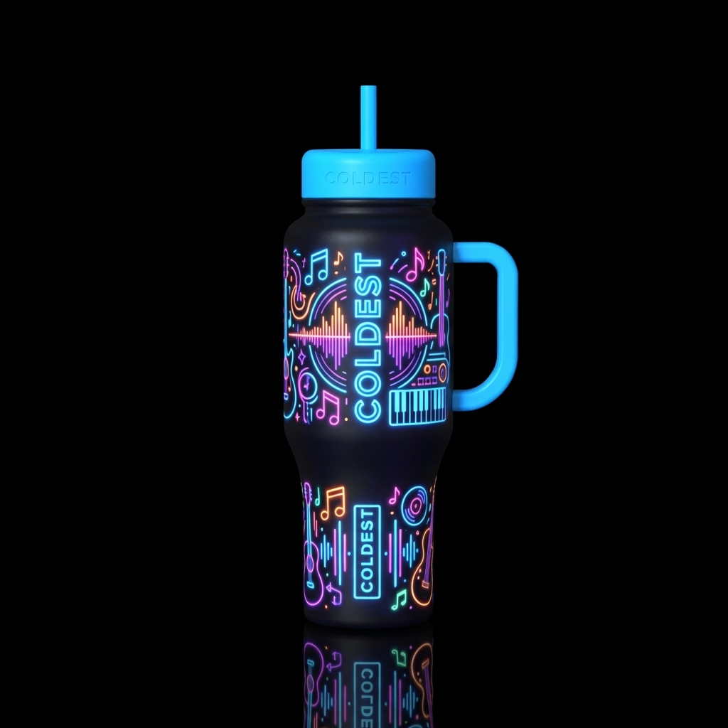 Neon music water bottle design