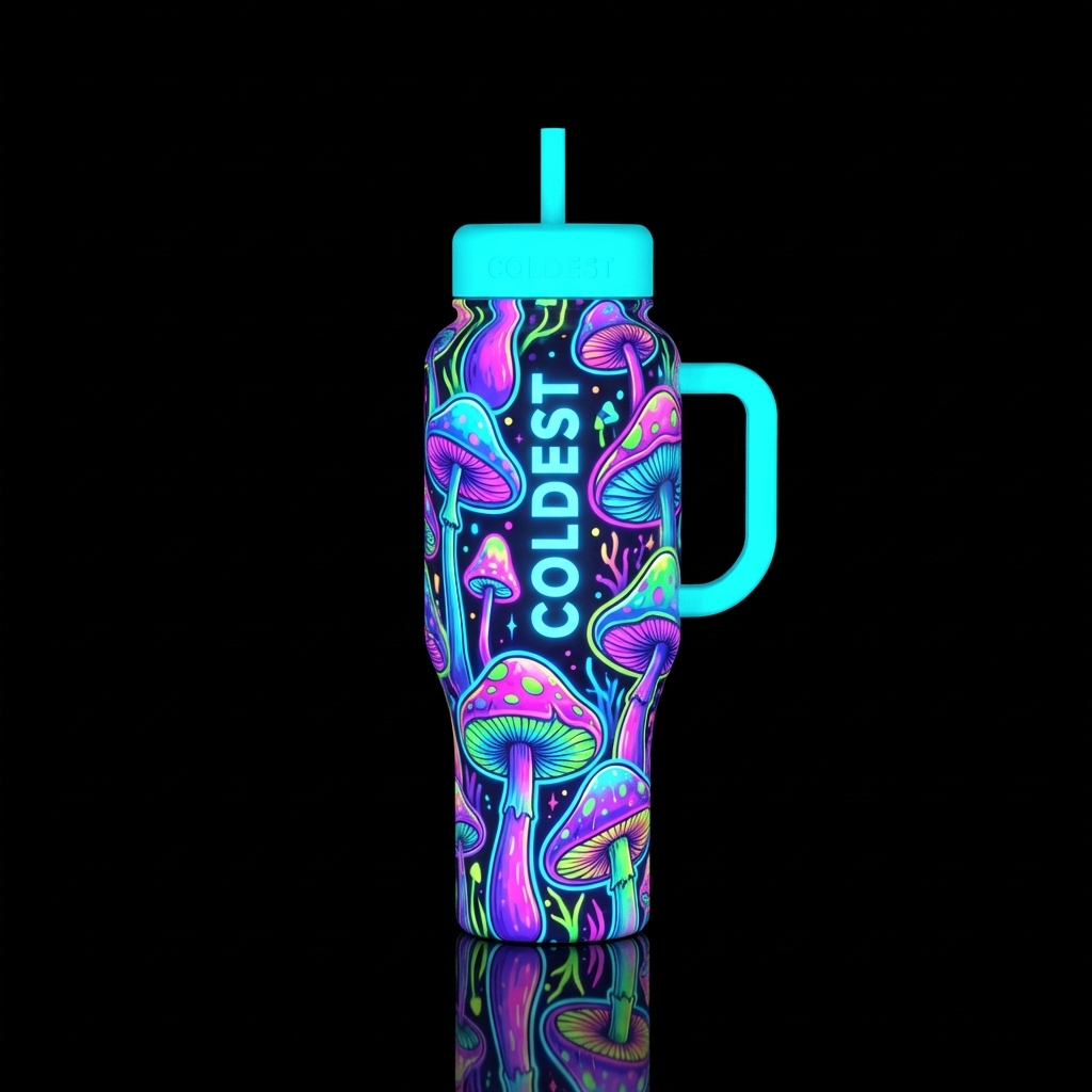 Neon mushrooms coldest water bottle design