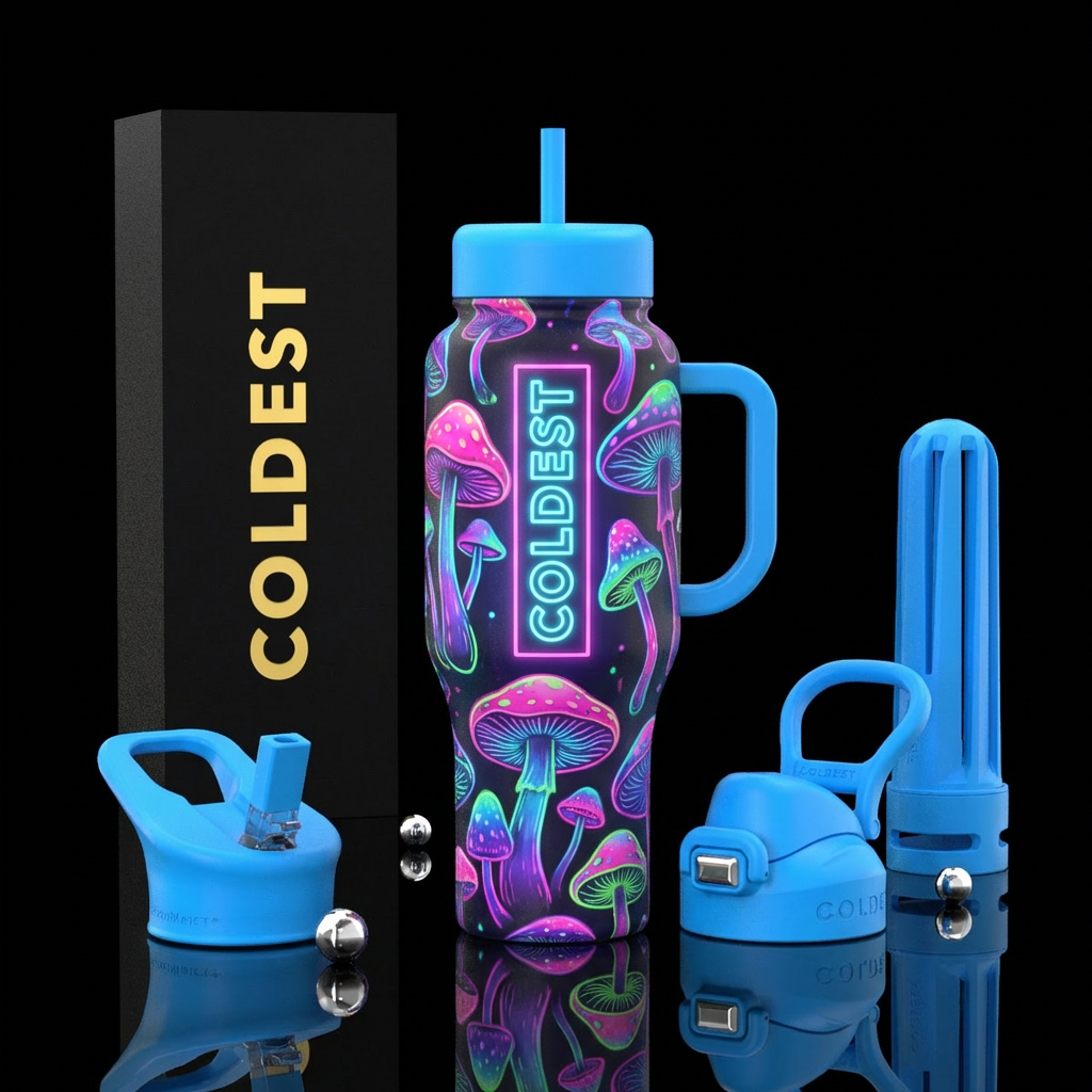 Neon mushrooms coldest water bottle design