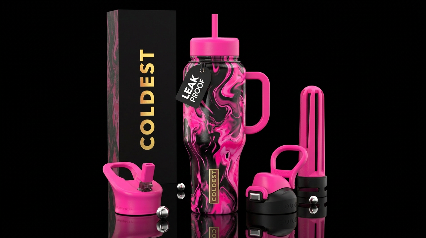 Black and hot pink mixed water bottle design