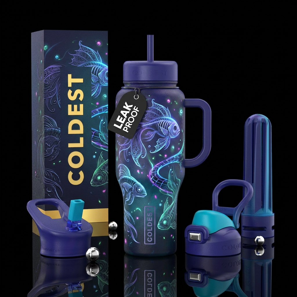 Haunted Victorian ghost fish, wormhole, glowie, ne... water bottle design