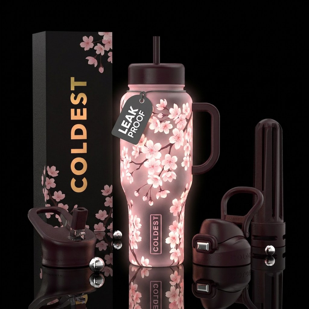 Glow in the dark cherry blossom bottle water bottle design