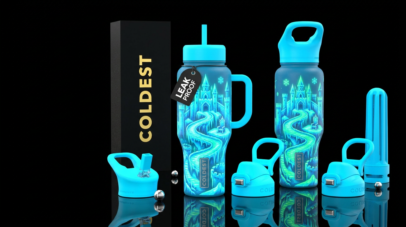 Coldie castle but make it glow in the dark. water bottle design