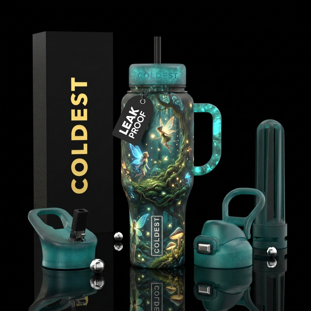 magical fairies in enchanted forest with fairies a... water bottle design