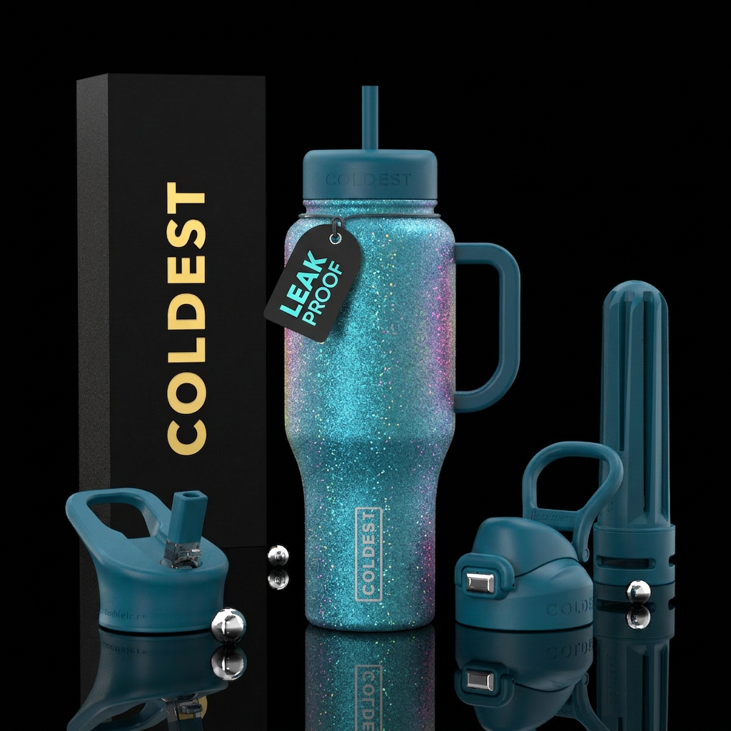 summer theme , glitter finish water bottle design