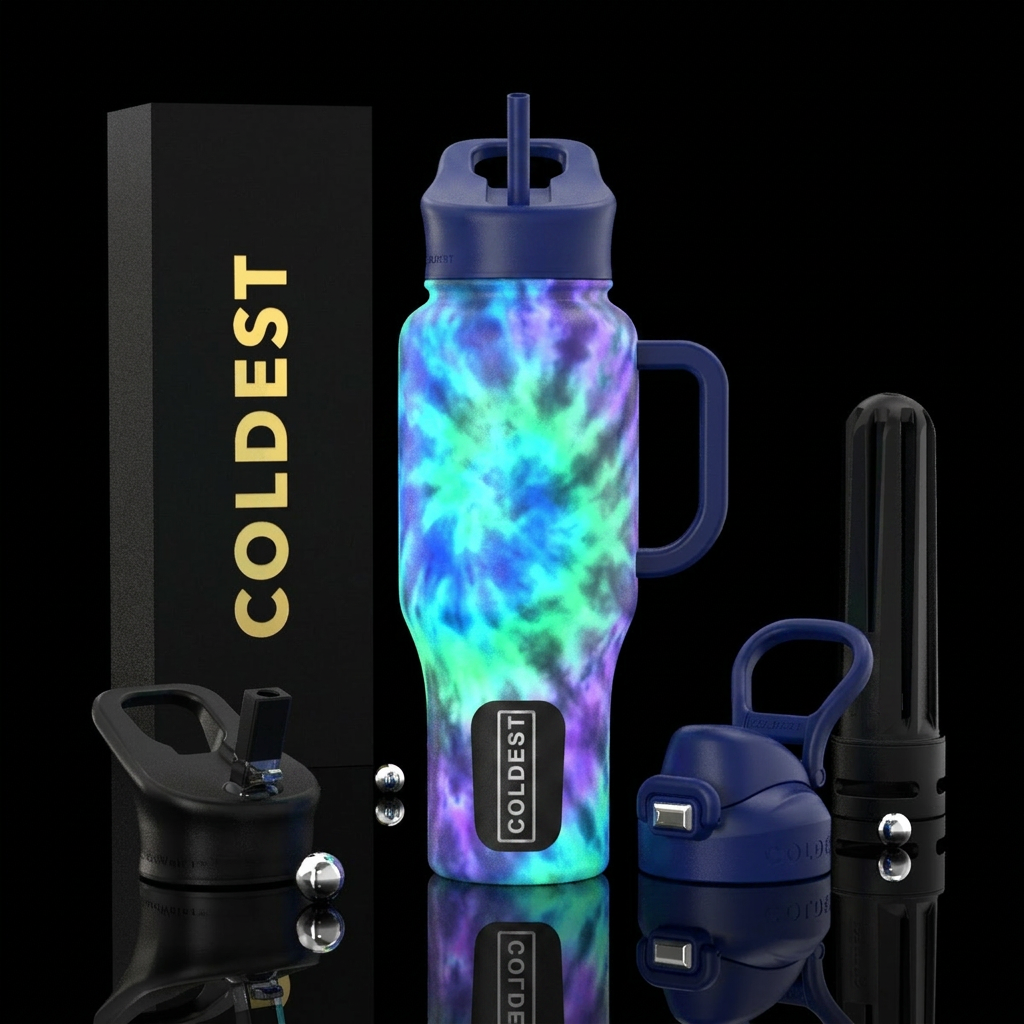 clouds of tie dye 2.0 , glow in the dark water bottle design