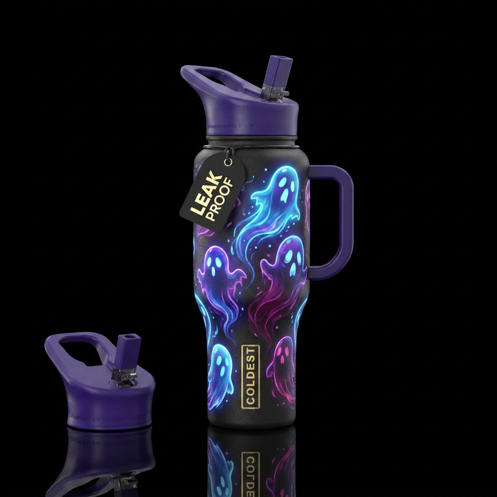magical, haunted, glowie, cartoon, magic ghosts water bottle design