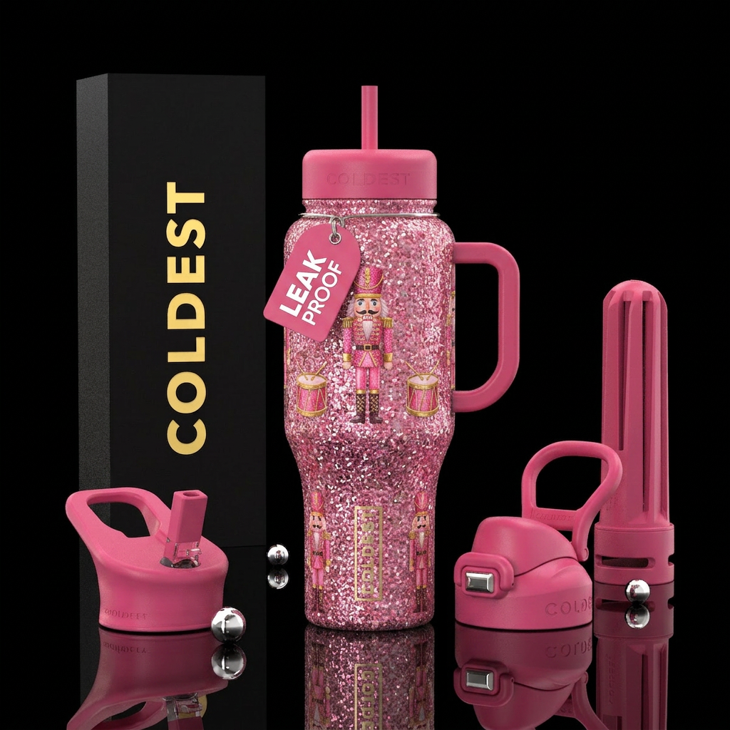 pink glitter nutcracker vibes water bottle design