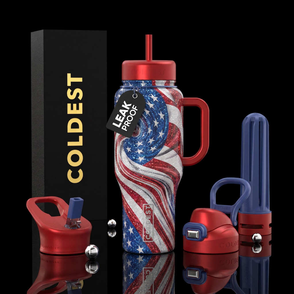 american glitter, swirl water bottle design