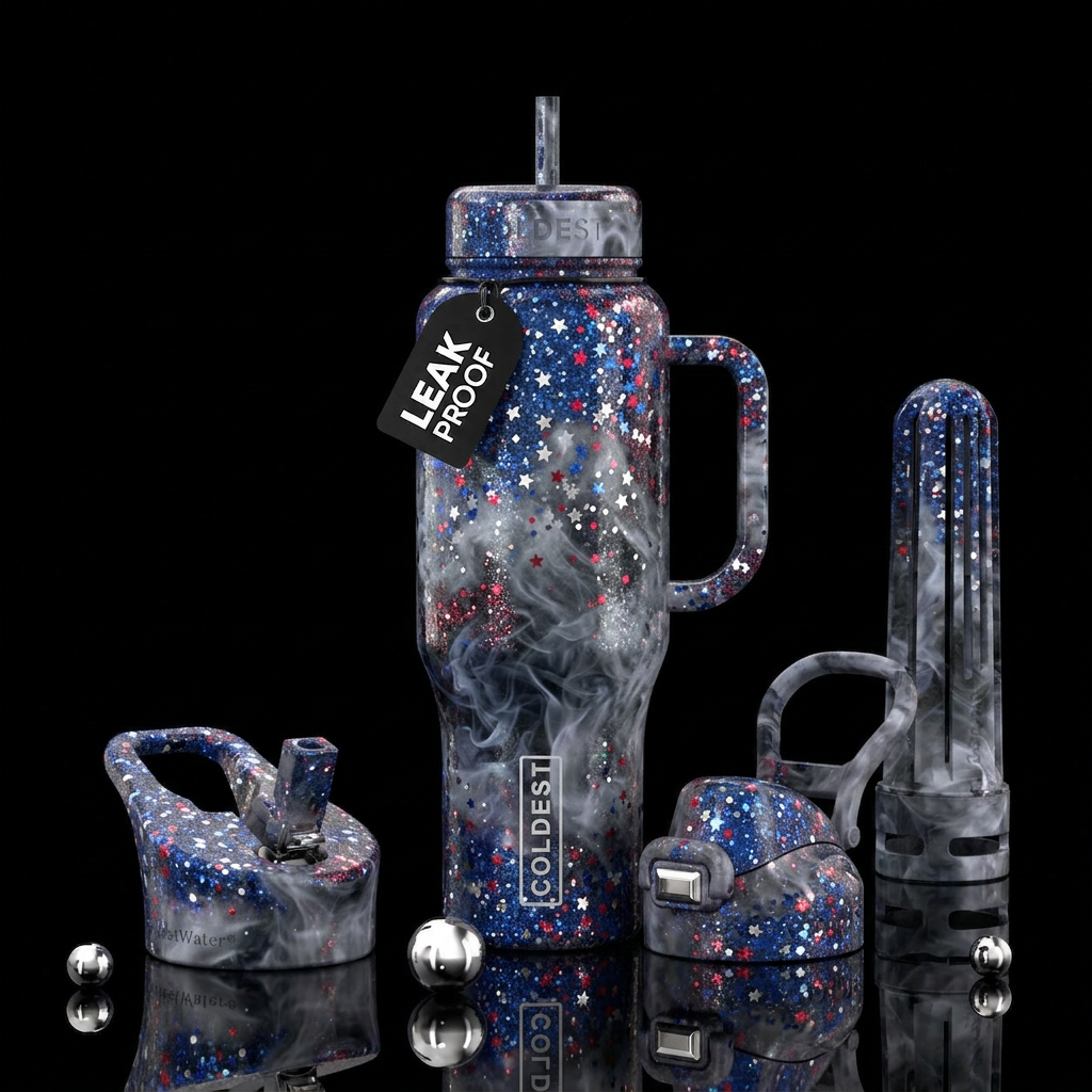american glitter, smoke water bottle design