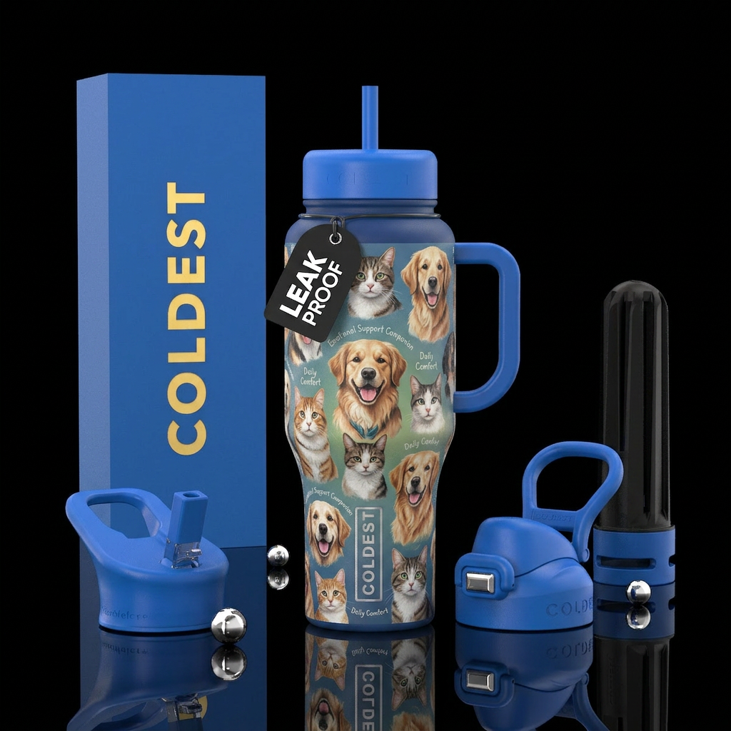 Emotional support dogs and cats water bottle design