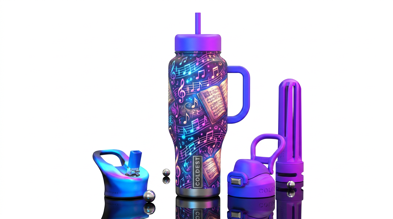 Glowie, music book water bottle design