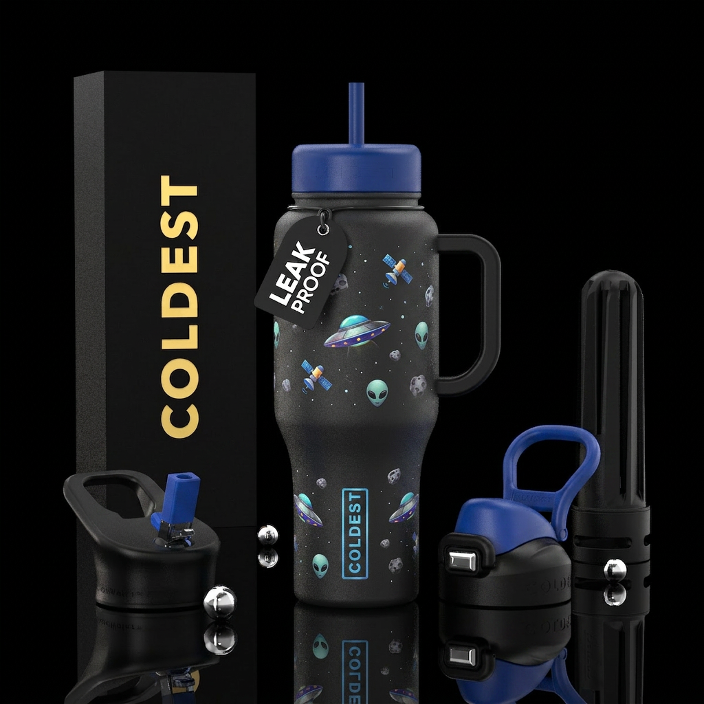 UFOs, Satellites, Aliens, Astroids water bottle design