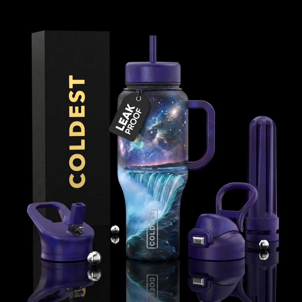 Niagara Falls with a cosmic vibe water bottle design