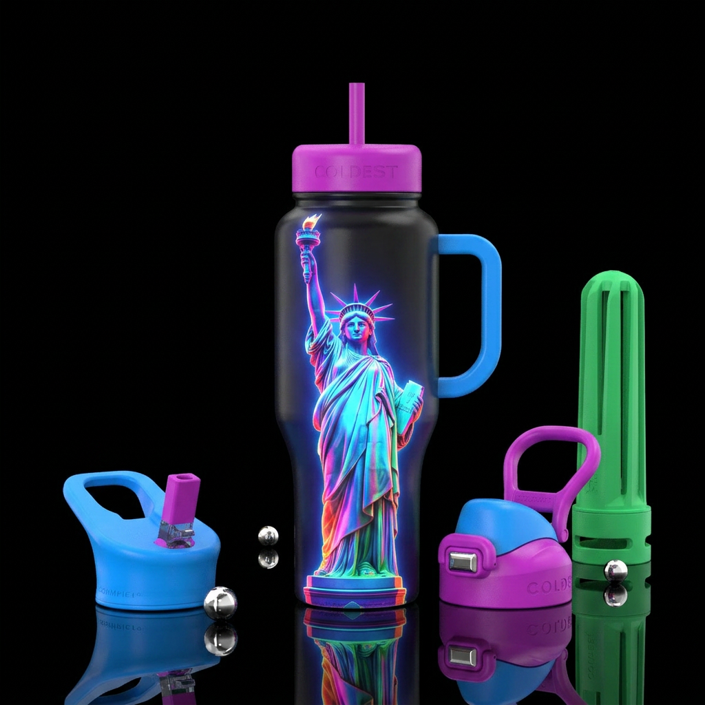 Glowie Statue of Liberty water bottle design