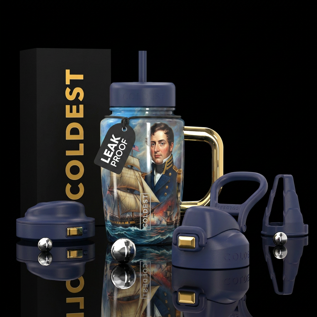 Commodore Oliver hazard Perry, photorealistic, det... water bottle design