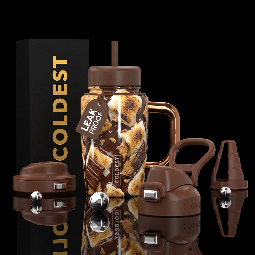 S’mores, chocolate bars, marshmallows, graham crac... water bottle design