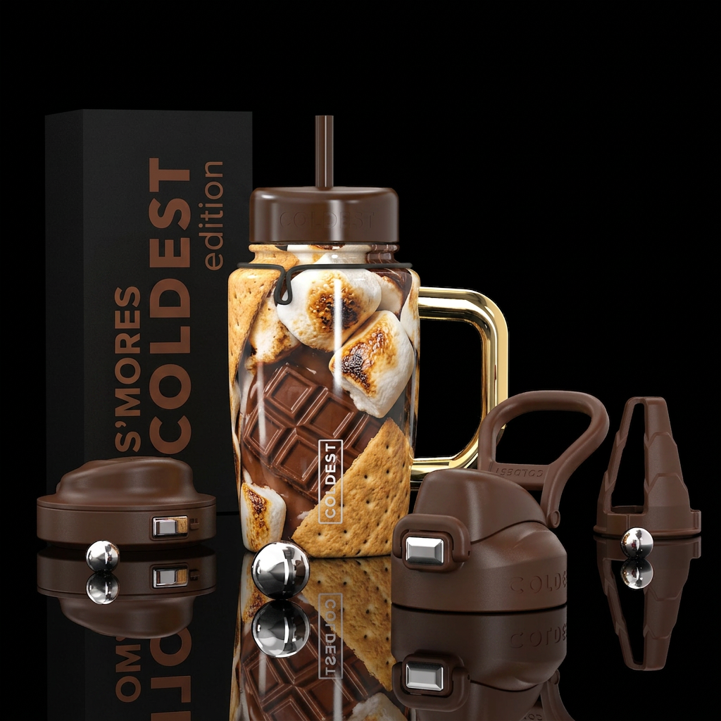 S’mores, chocolate bars, marshmallows, graham crac... water bottle design