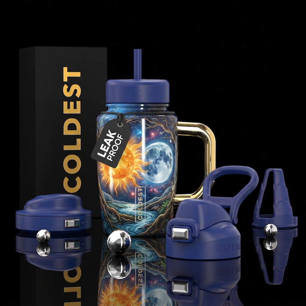 Sun and moon in Harmony, photorealistic, detailed,... water bottle design