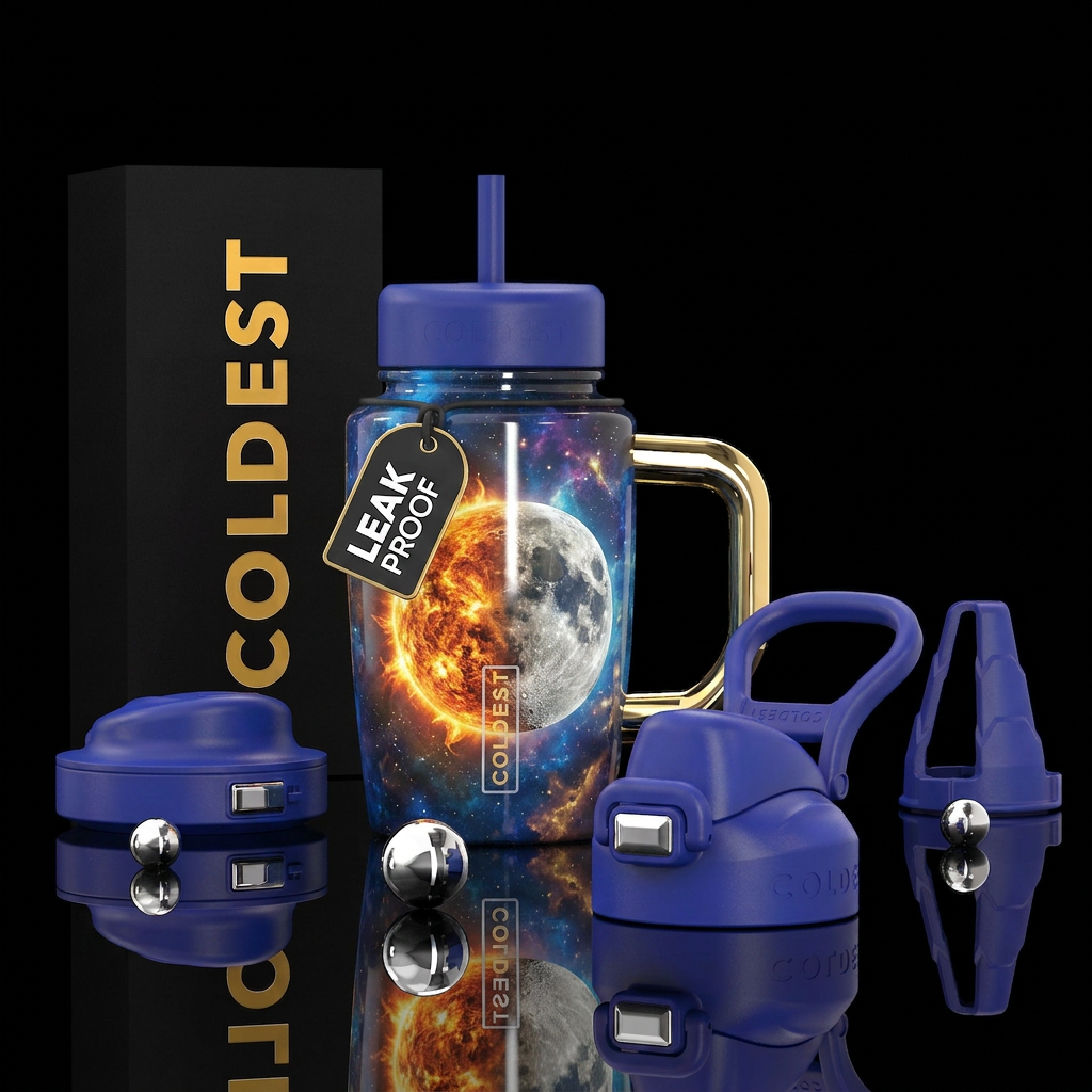 Sun and moon in Harmony, photorealistic, detailed,... water bottle design