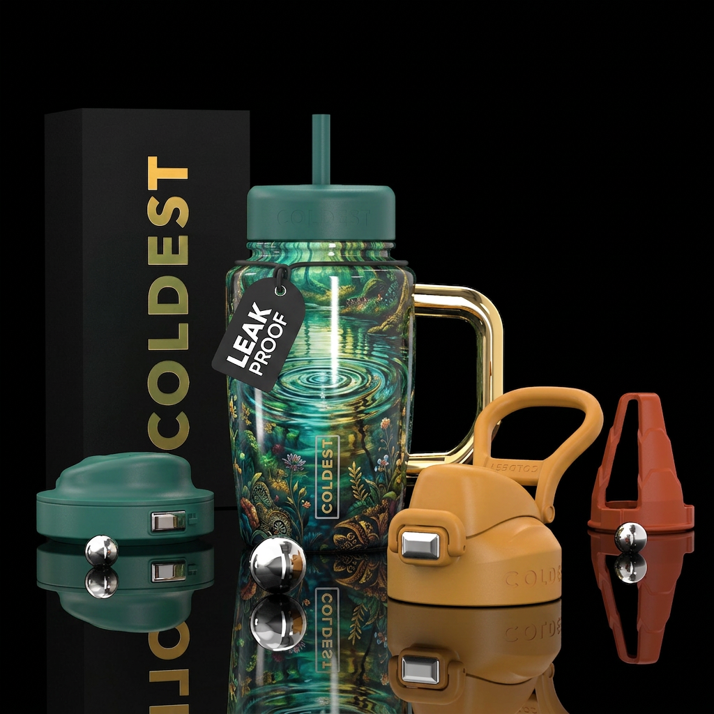 Mother nature, ripples in the water, photorealisti... water bottle design