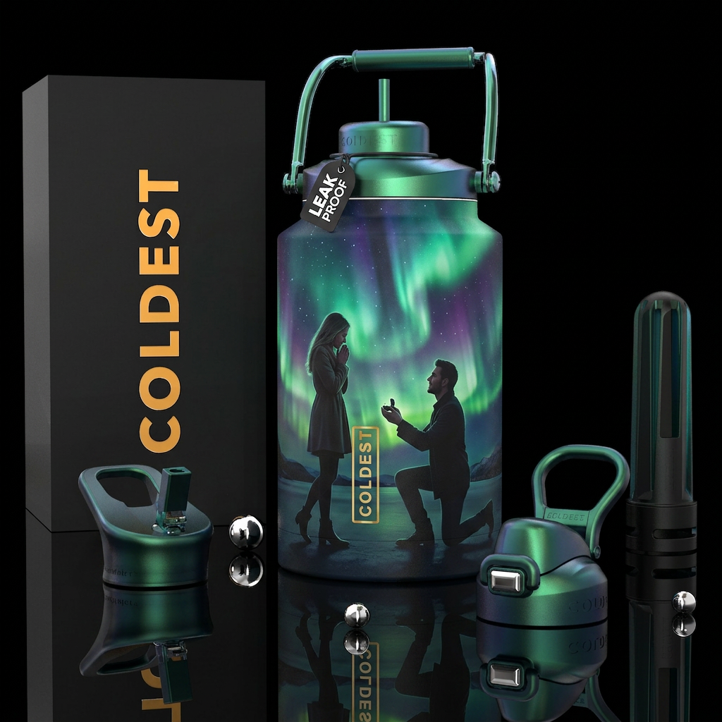 A guy proposing to his girl under the northern lig... water bottle design