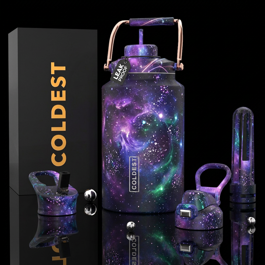 vibrant, glowie, magical, sparkly, hypnotic, elega... water bottle design