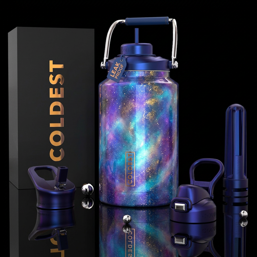 vibrant, glowie, magical, sparkly, hypnotic, elega... water bottle design